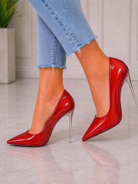 NIB PVC Jelly Translucent High Heel Pointy Toe Stiletto Pumps Shoes Red Baker